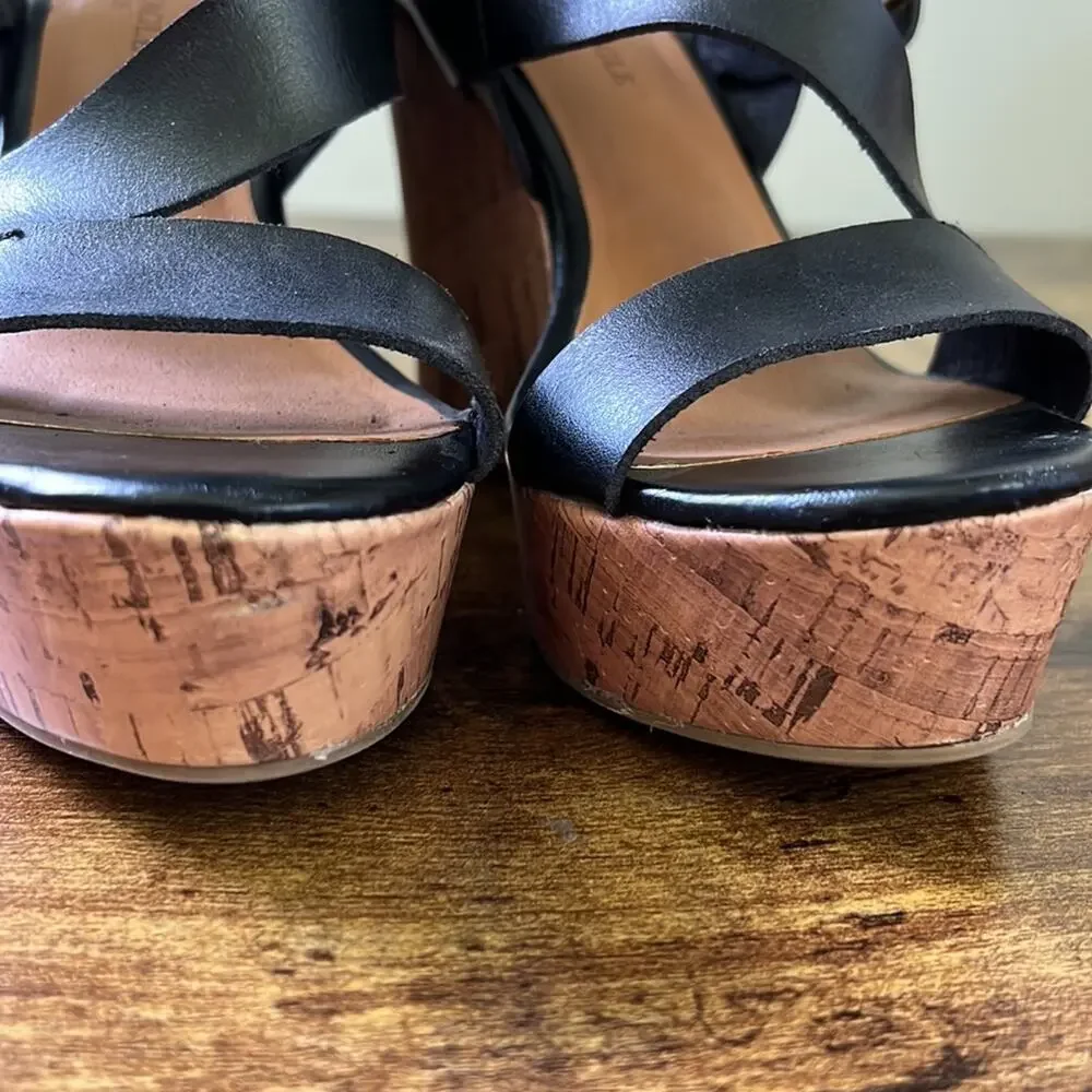 American Eagle Black Thick Strappy Cork Open Toe Platforms